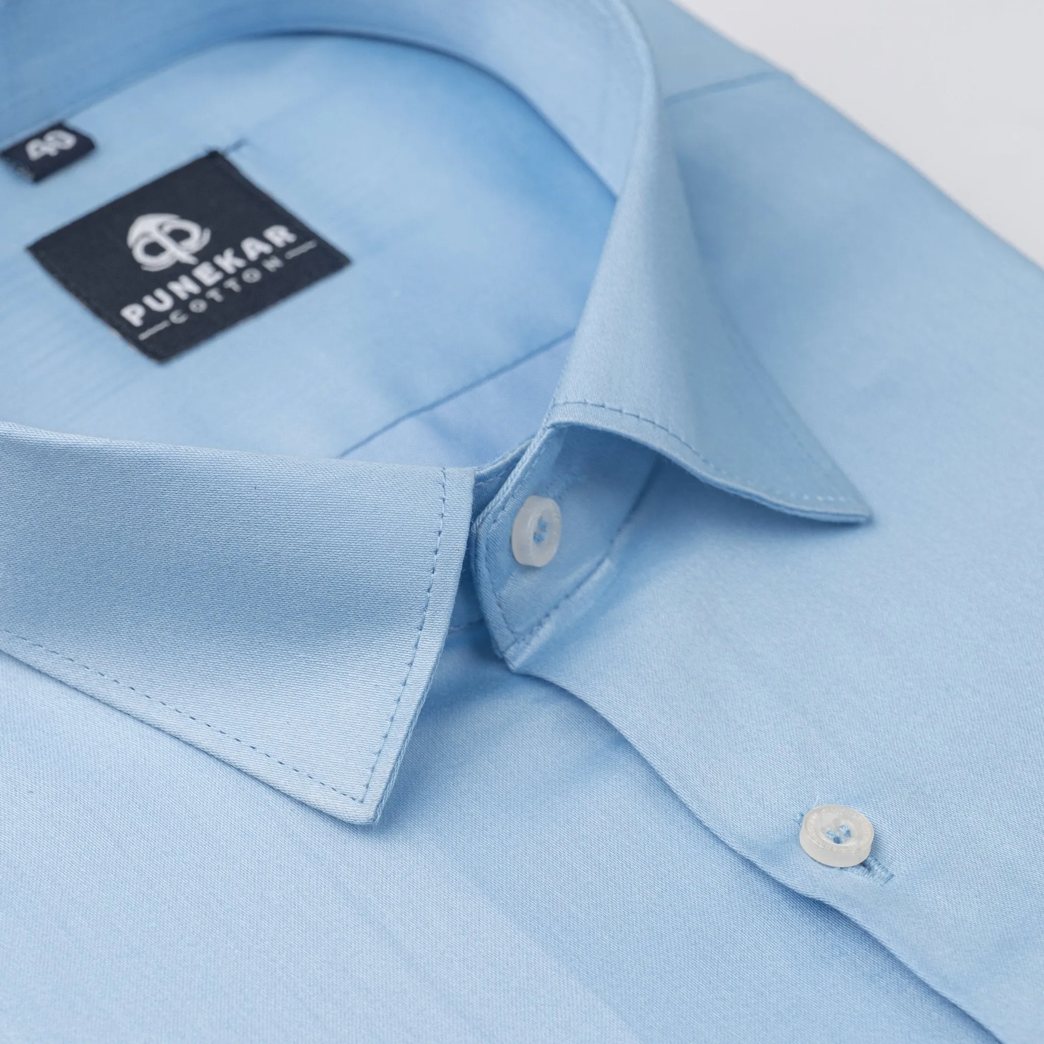 Light Blue Color Cotton Satin Shirt For Men