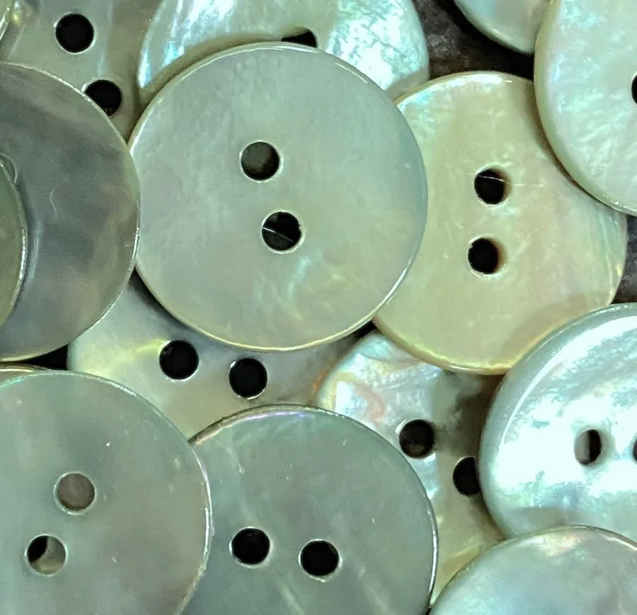 Light Green Shiny Agoya Shell 3/4" 2-hole Button, Pack of 5 for $7.00    #1246