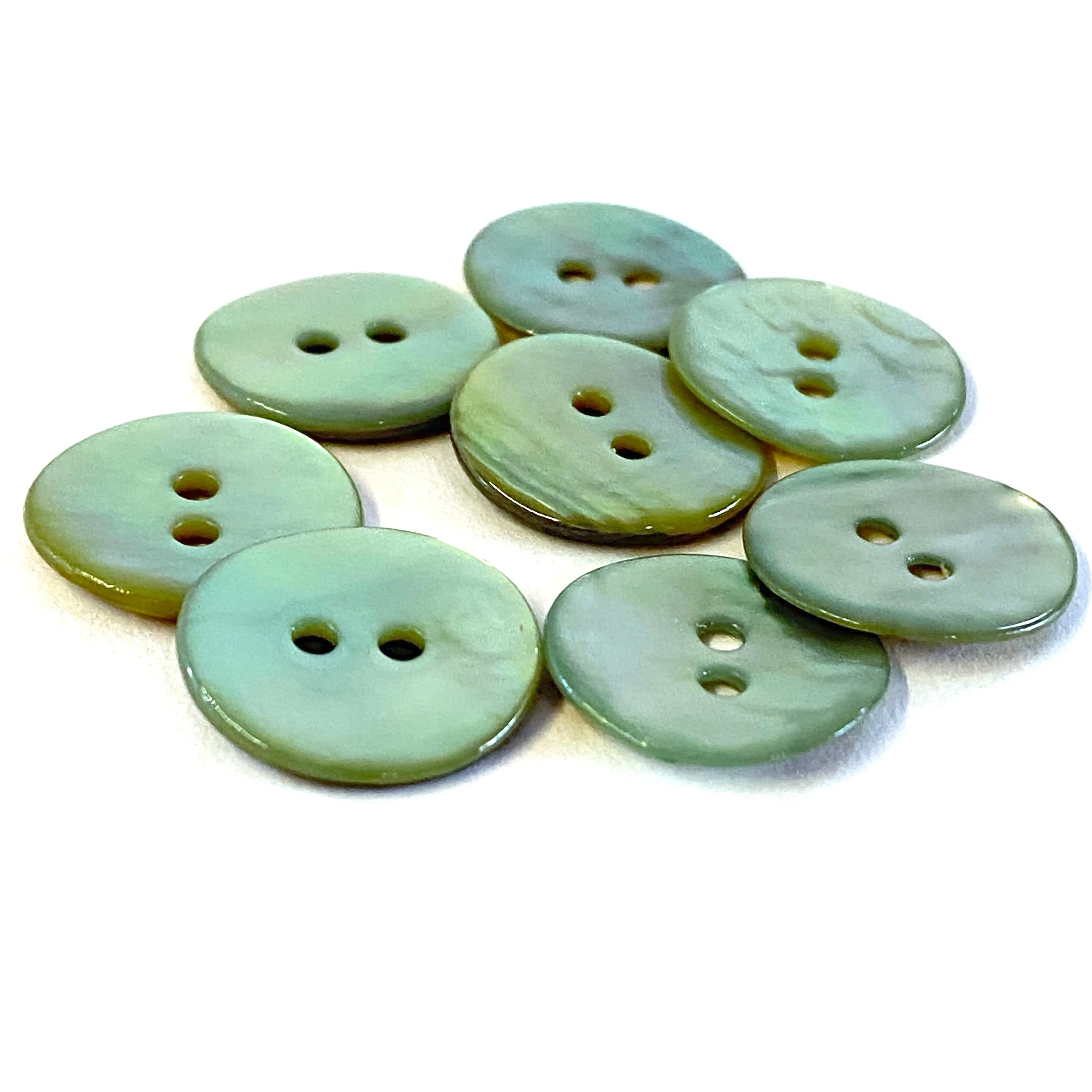 Light Green Shiny Agoya Shell 5/8" 2-hole Button, Pack of 8 for $7.20    #1247