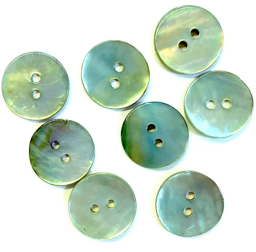 Light Green Shiny Agoya Shell 5/8" 2-hole Button, Pack of 8 for $7.20    #1247