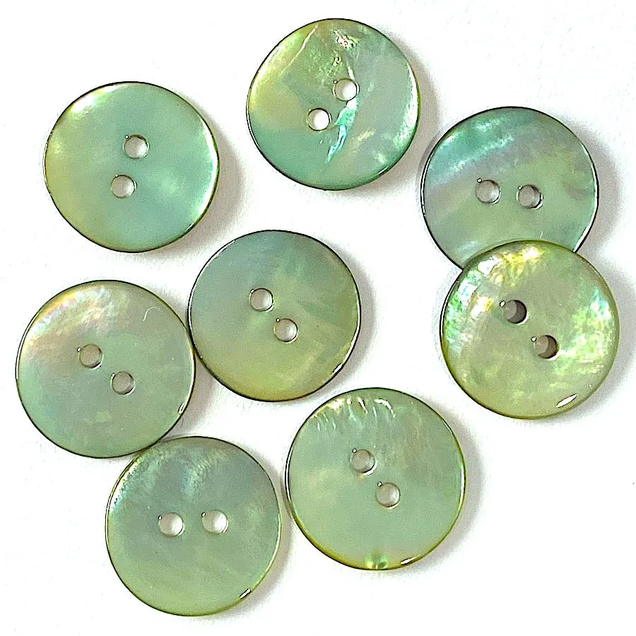 Light Green Shiny Agoya Shell 5/8" 2-hole Button, Pack of 8 for $7.20    #1247