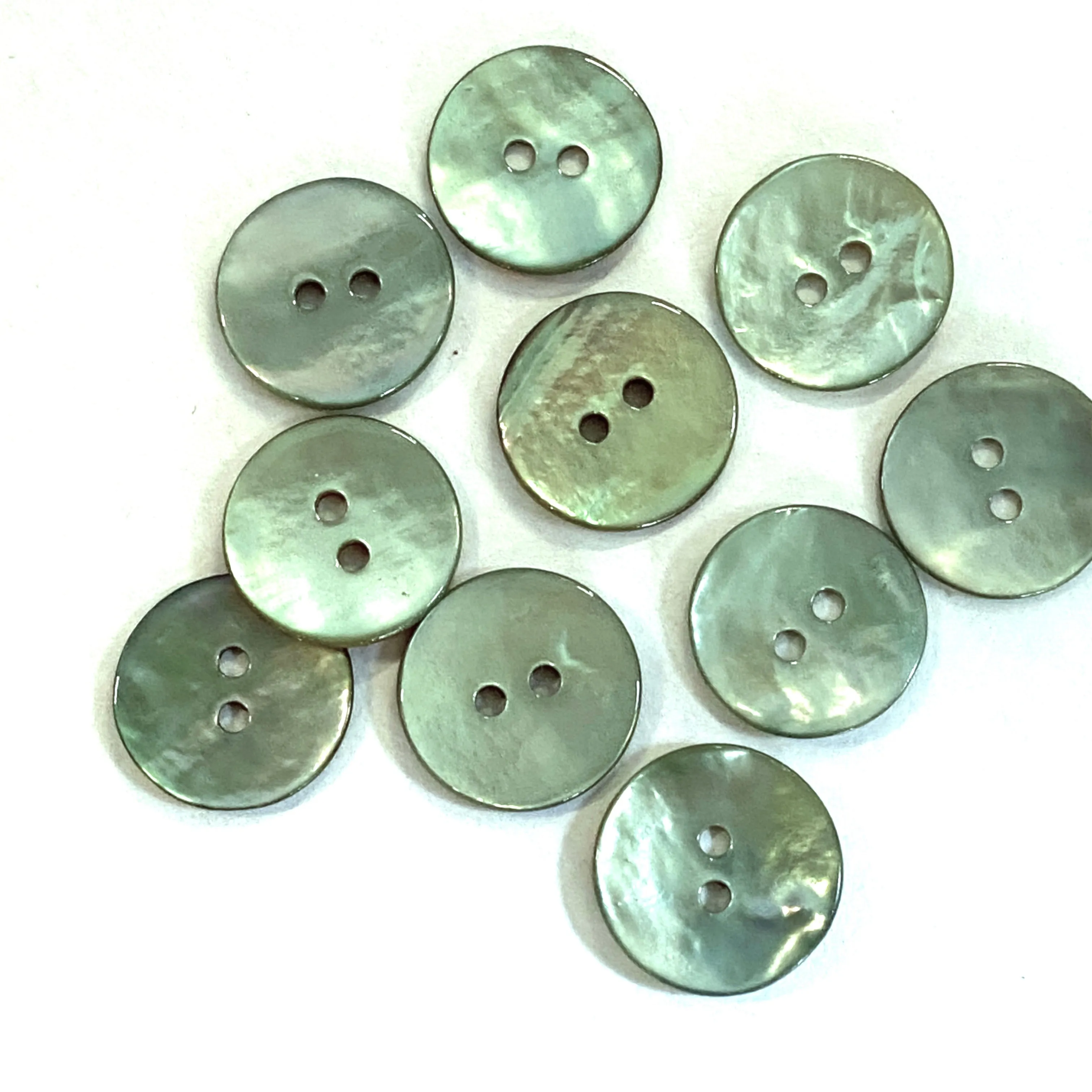 Light Green Shiny Agoya Shell 5/8" 2-hole Button, Pack of 8 for $7.20    #1247