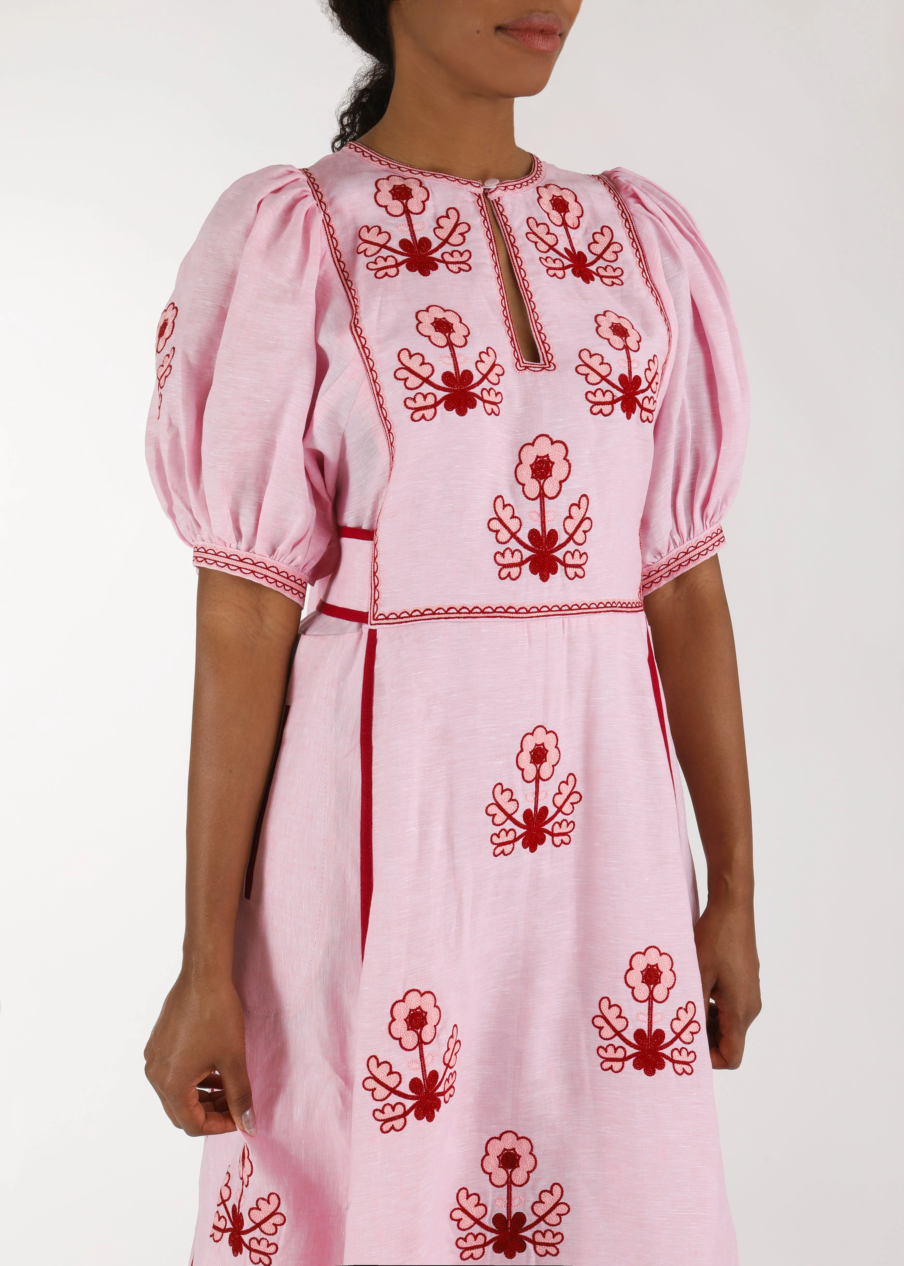 Lillie Ukrainian Embroidered Dress - Pink, Wine