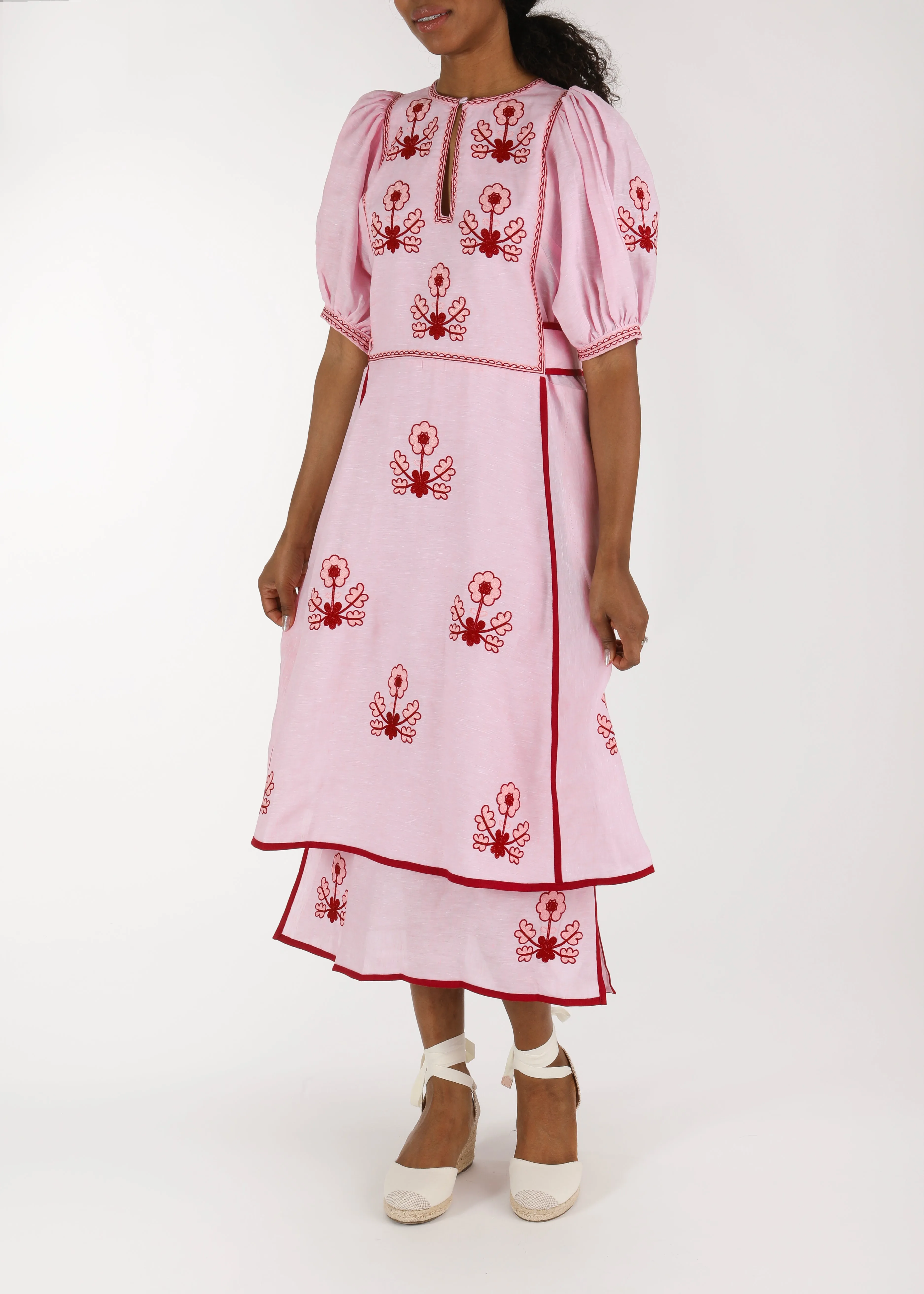 Lillie Ukrainian Embroidered Dress - Pink, Wine