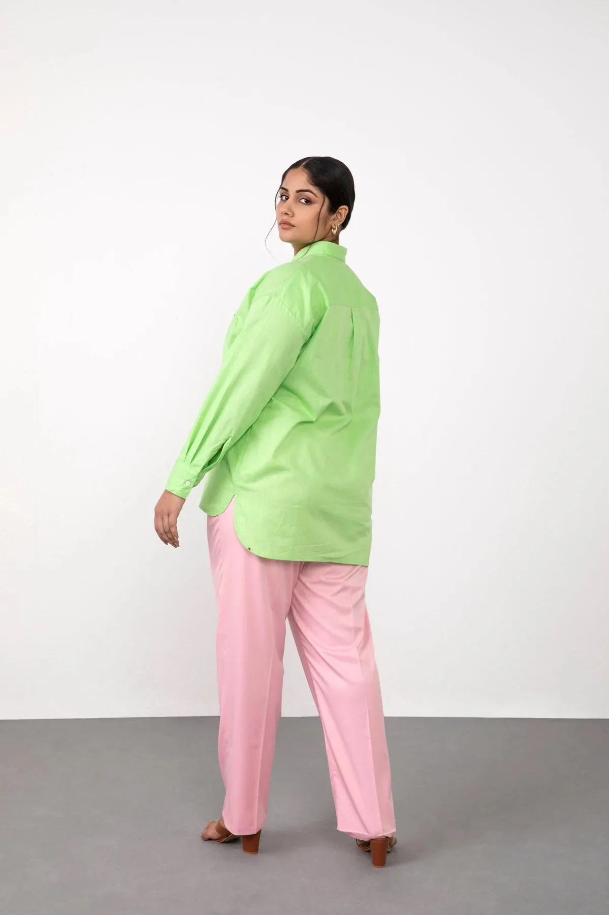 Lime Green Oversized Cotton Shirt for women