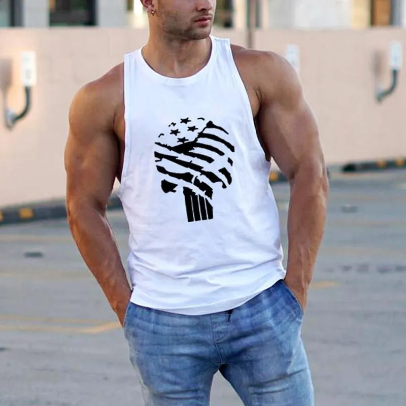 Loose Printed Sleeveless Cotton Men's Tops