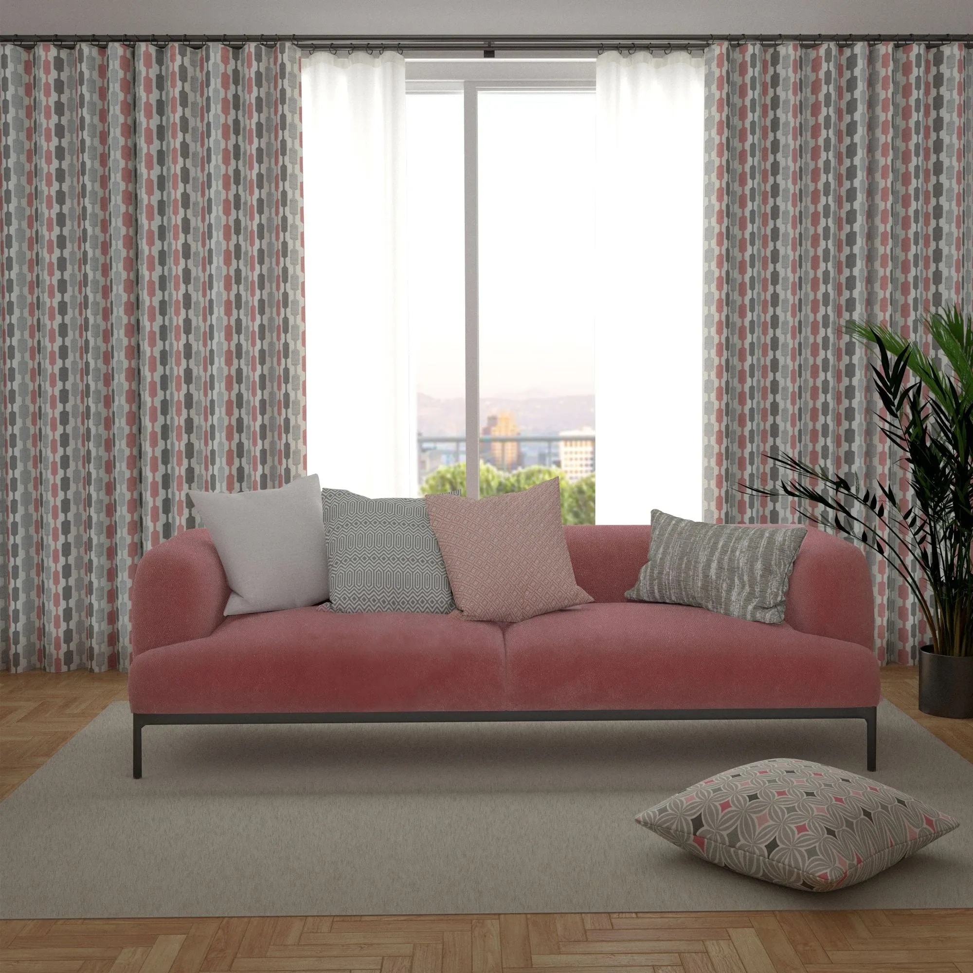 Lotta Blush Pink   Grey Curtains