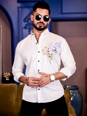 Lucifer White Club Wear Printed Satin Cotton Shirt