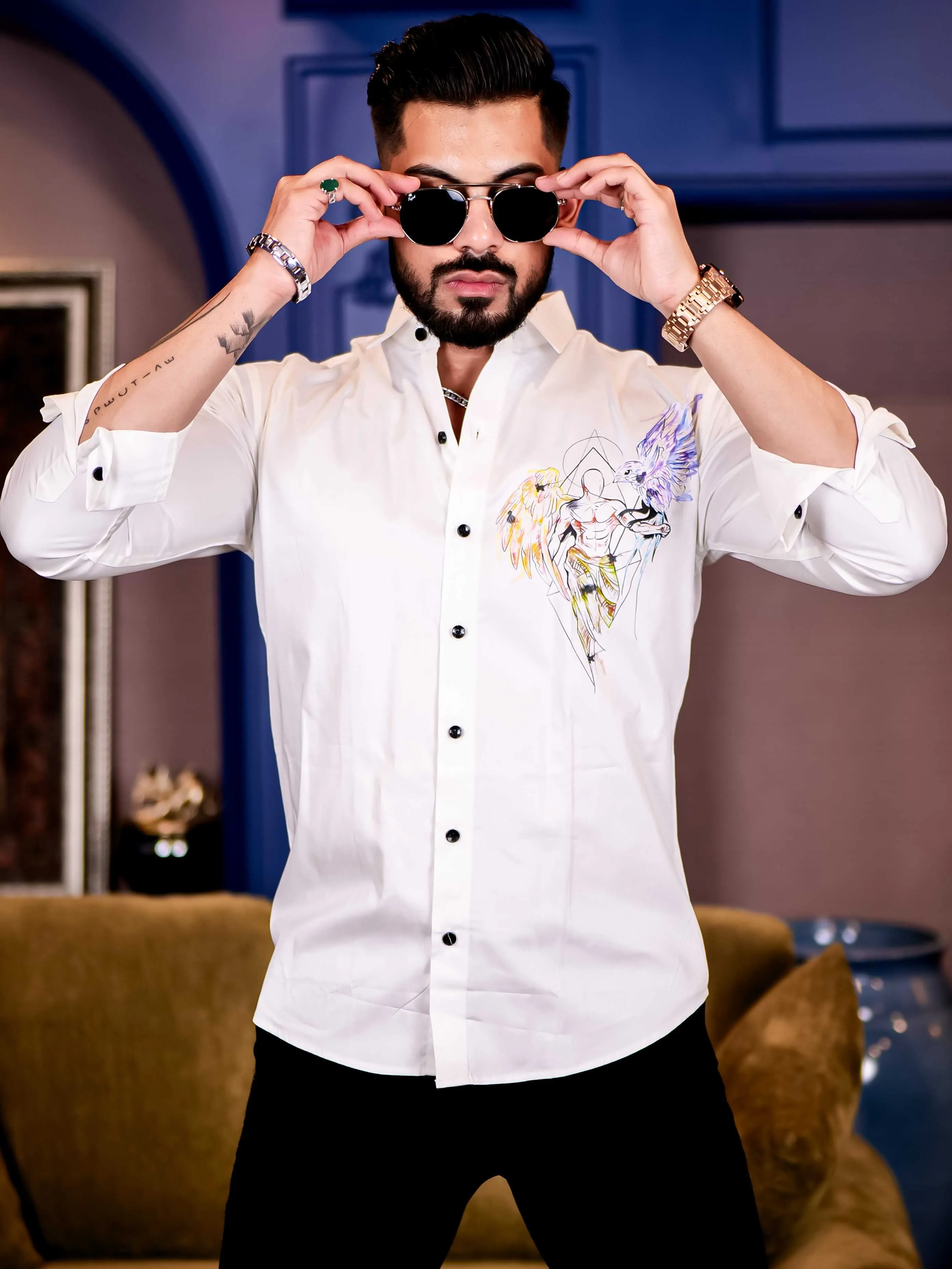 Lucifer White Club Wear Printed Satin Cotton Shirt