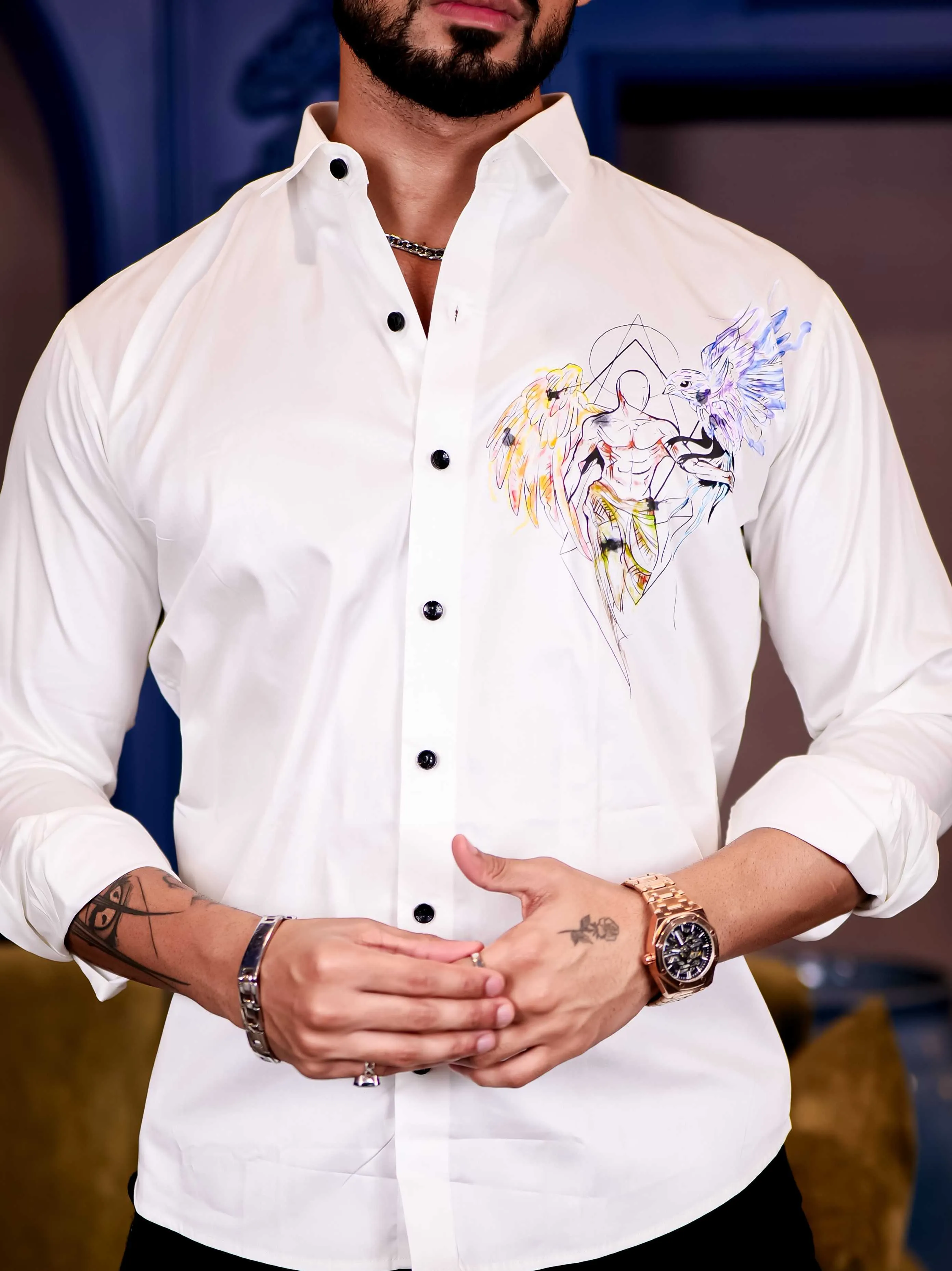 Lucifer White Club Wear Printed Satin Cotton Shirt