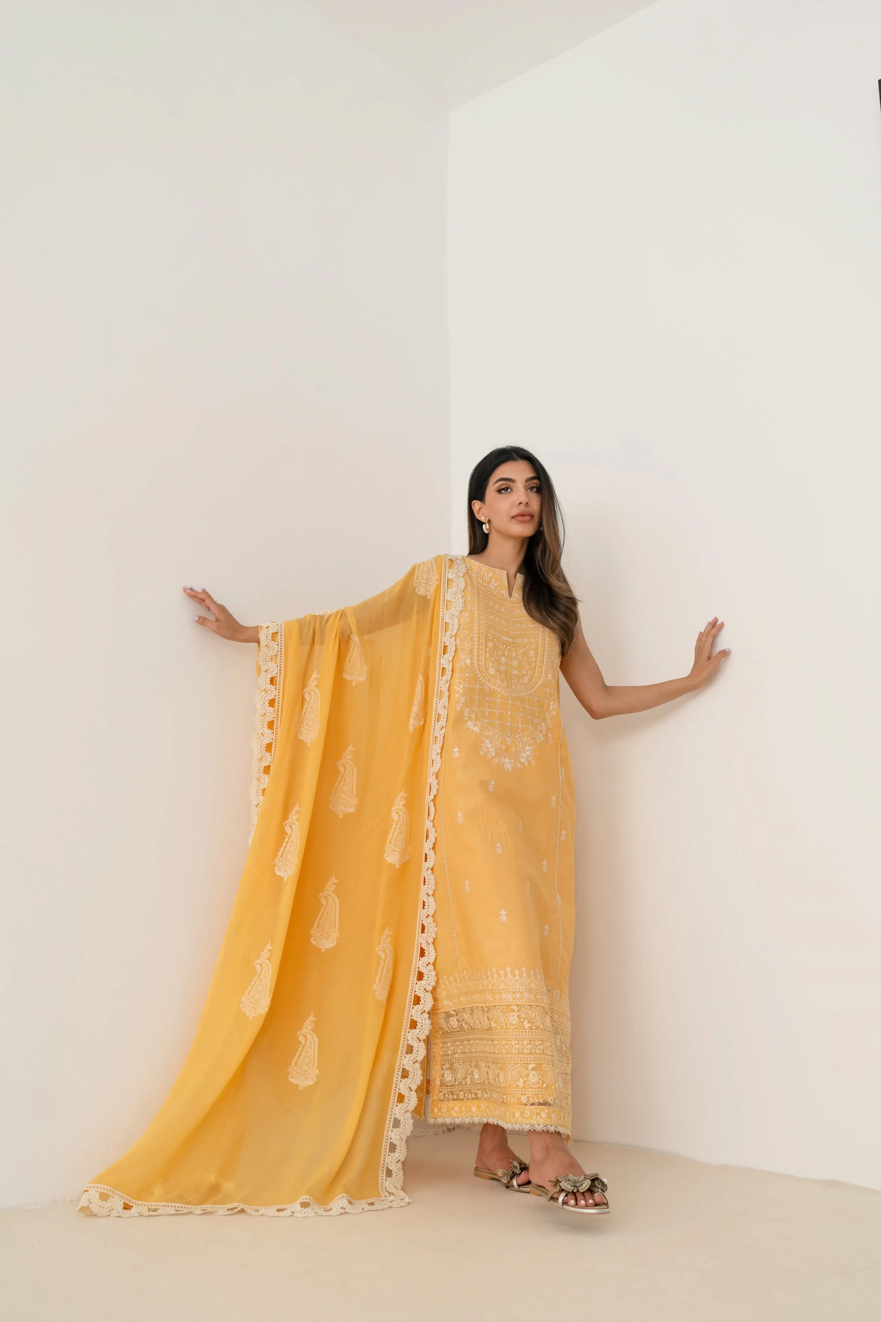 MANGO PASTEL YELLOW EMBROIDERED LAWN SET EID UL AZHA ‘24 NEL-24621