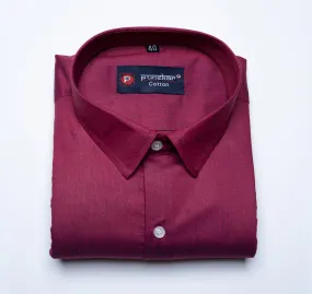 Maroon Color Satin Cotton Shirt For Men