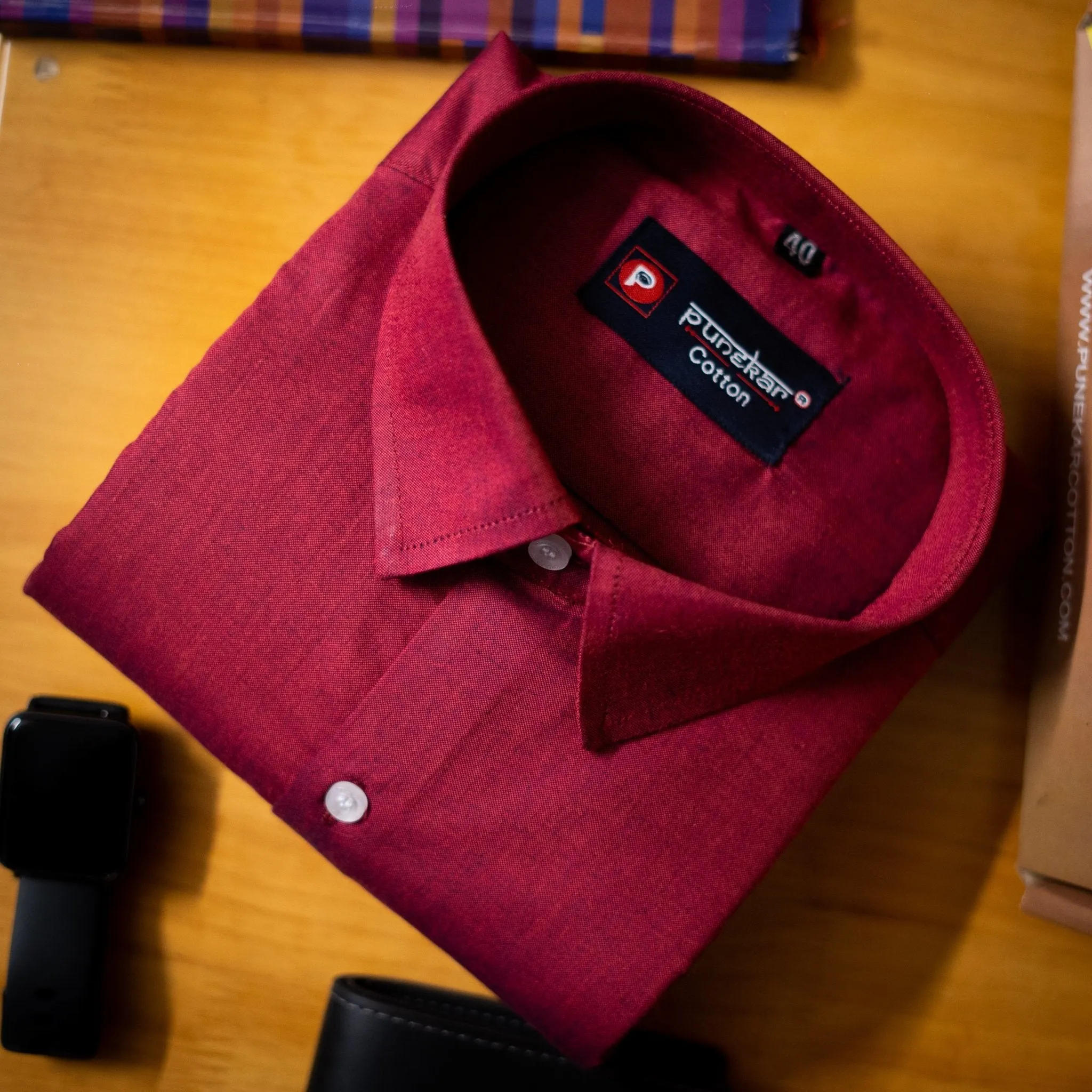 Maroon Color Satin Cotton Shirt For Men