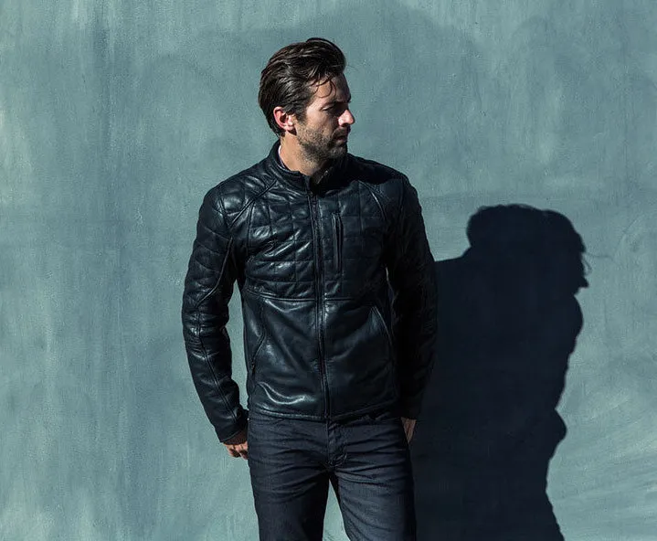 Men's Black Quilted Leather Motorcycle Jacket MJ033