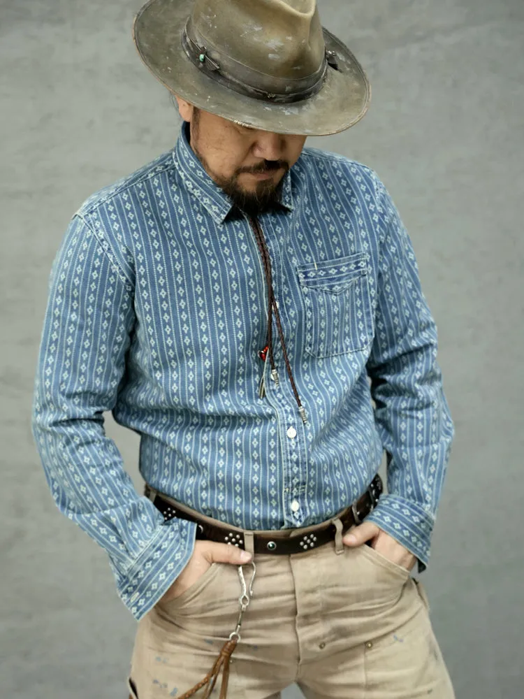 Men's Jacquard Indigo Denim Shirt