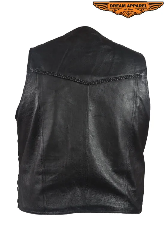 Mens Leather Vest With 4 Snaps