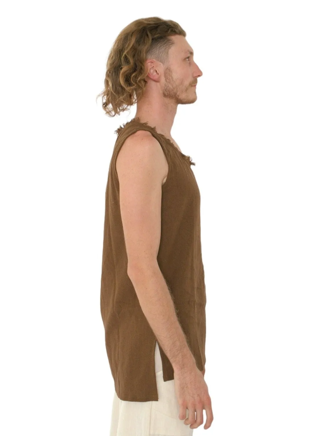 Men's Organic Cotton Sleeveless Shirt in Cacao