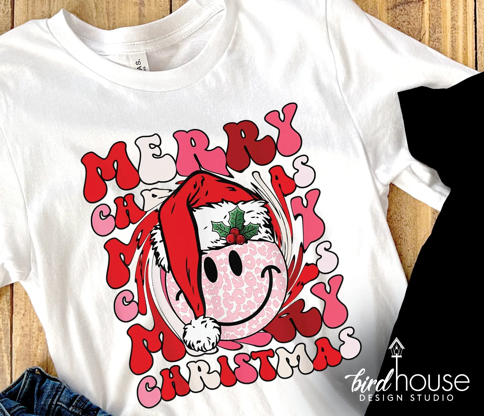 Merry Christmas Happy Face Shirt, Cute Groovy Christmas Graphic Tee