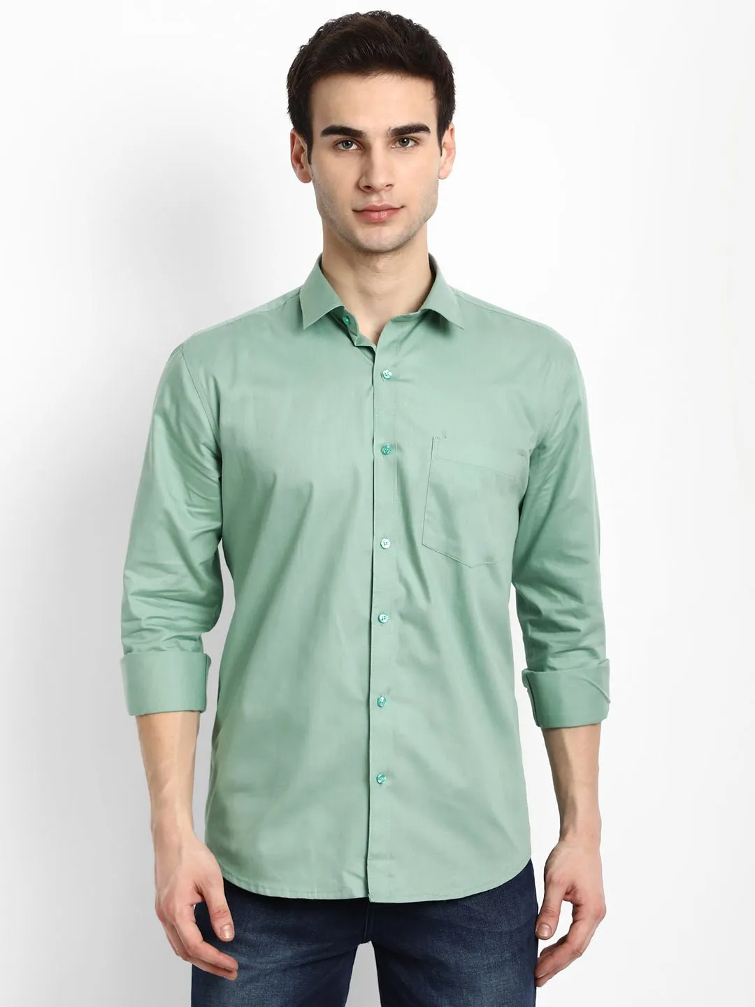 Mint Color Satin Mecerised Cotton Shirt For Men