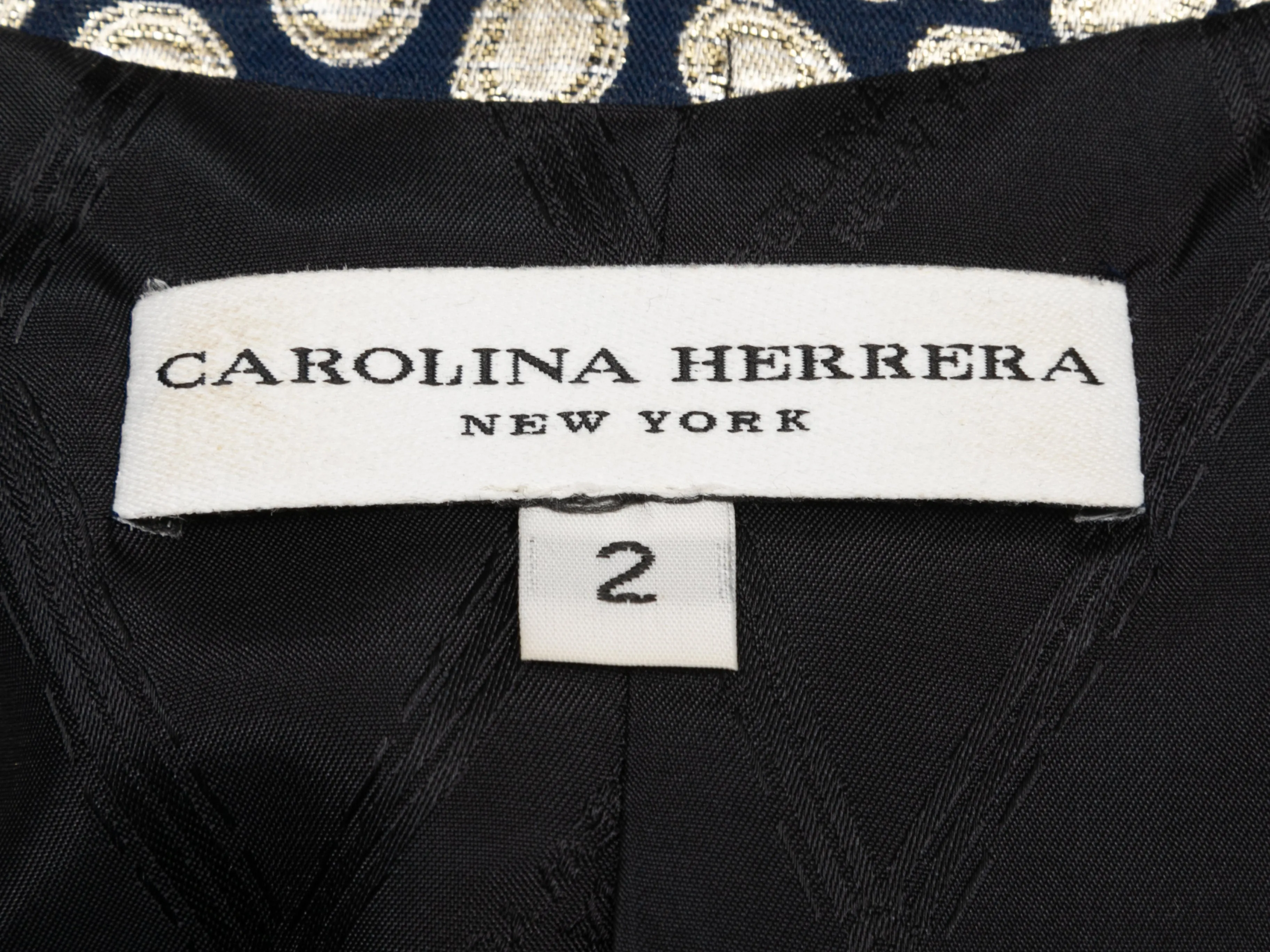 Navy & Silver Carolina Herrera Jacquard Evening Jacket Size US 2