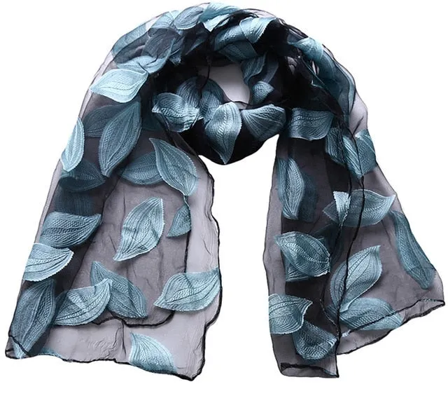 New Spring Summer Scarf Leaf Cut Flowers Scarves  Cover Up For Women Shawls