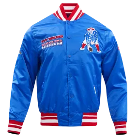 NFL NEW ENGLAND PATRIOTS RETRO CLASSIC MEN'S RIB SATIN JACKET (ROYAL BLUE/RED)