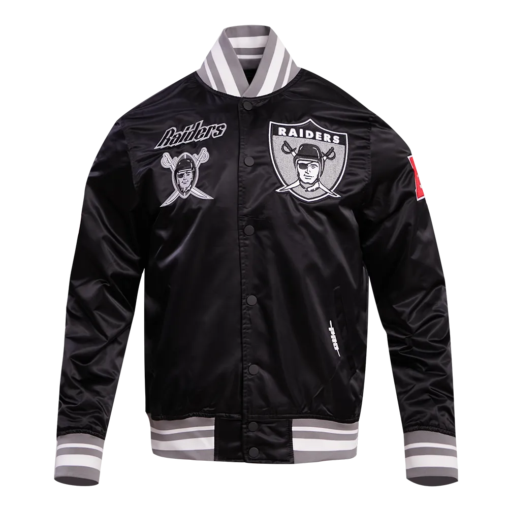 NFL OAKLAND RAIDERS RETRO CLASSIC MEN'S RIB SATIN JACKET (BLACK/GREY)