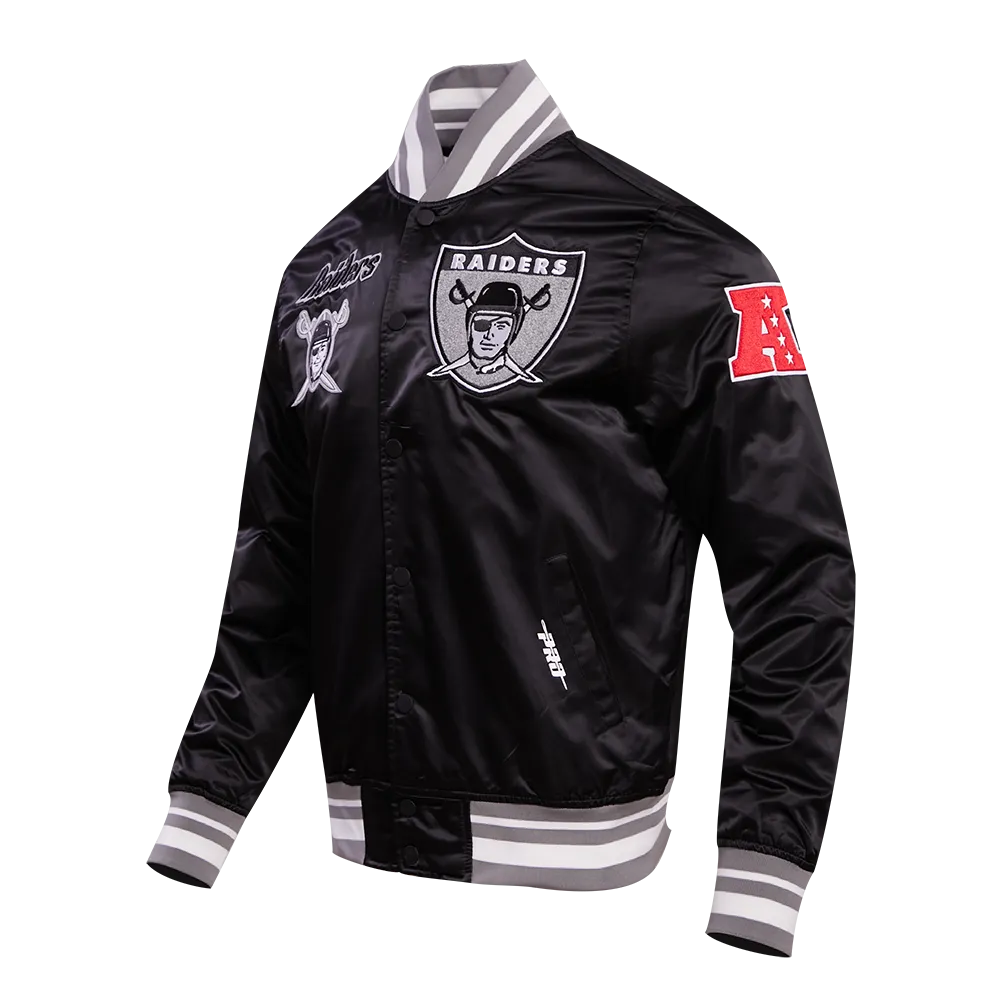 NFL OAKLAND RAIDERS RETRO CLASSIC MEN'S RIB SATIN JACKET (BLACK/GREY)