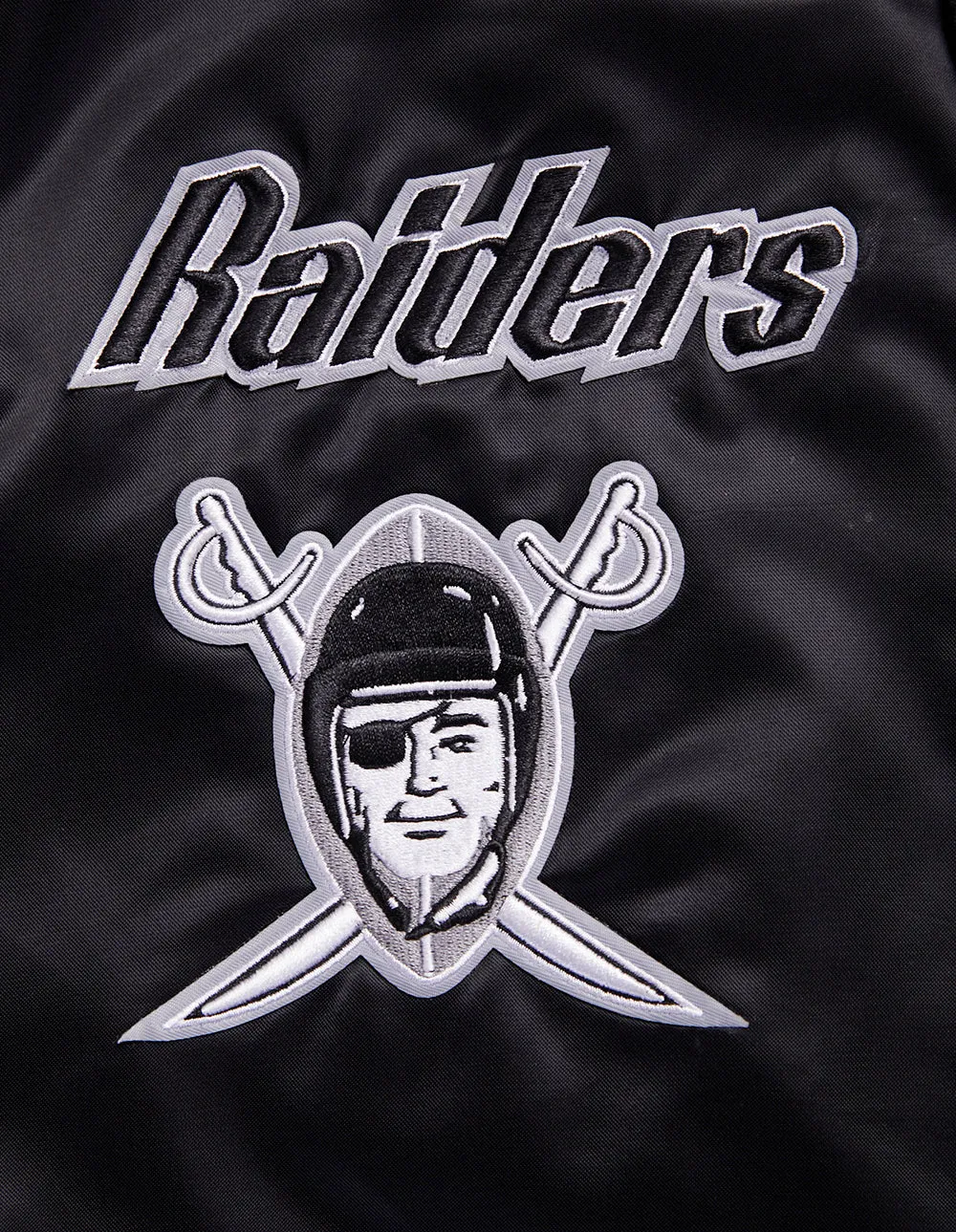 NFL OAKLAND RAIDERS RETRO CLASSIC MEN'S RIB SATIN JACKET (BLACK/GREY)