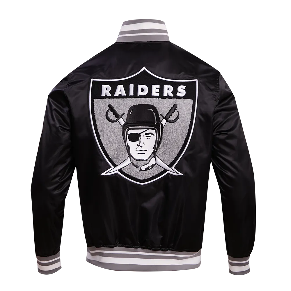 NFL OAKLAND RAIDERS RETRO CLASSIC MEN'S RIB SATIN JACKET (BLACK/GREY)