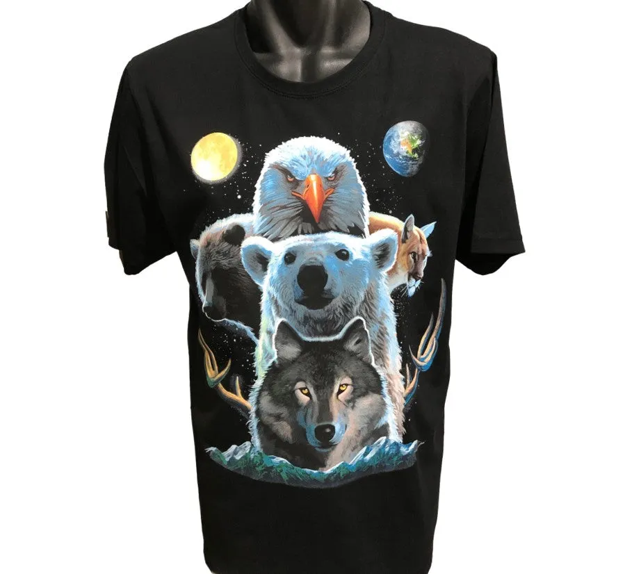 North American Animal Totem Adults T-Shirt (Black)