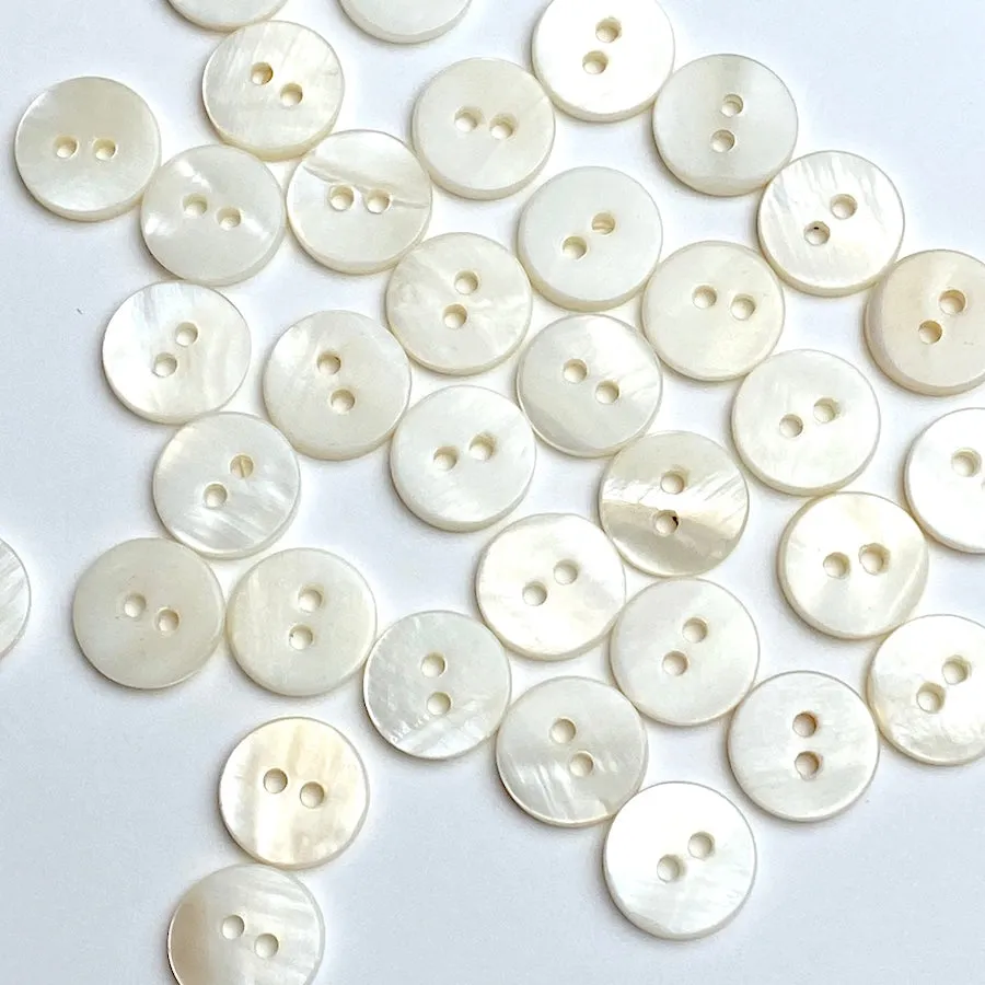 Off-White/Ecru River Shell 2-Hole Button 11mm / 7/16", Pack of 95-100   # LP-79