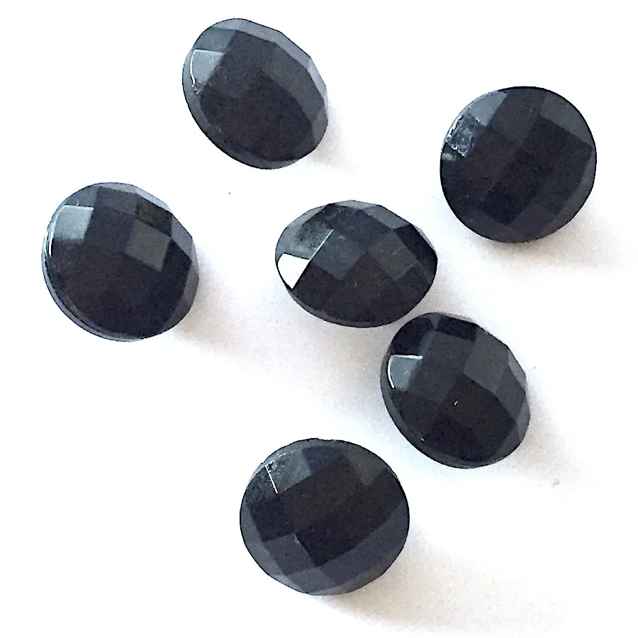 Opaque Black Faceted Vintage Glass Buttons, 9/16" #GL385