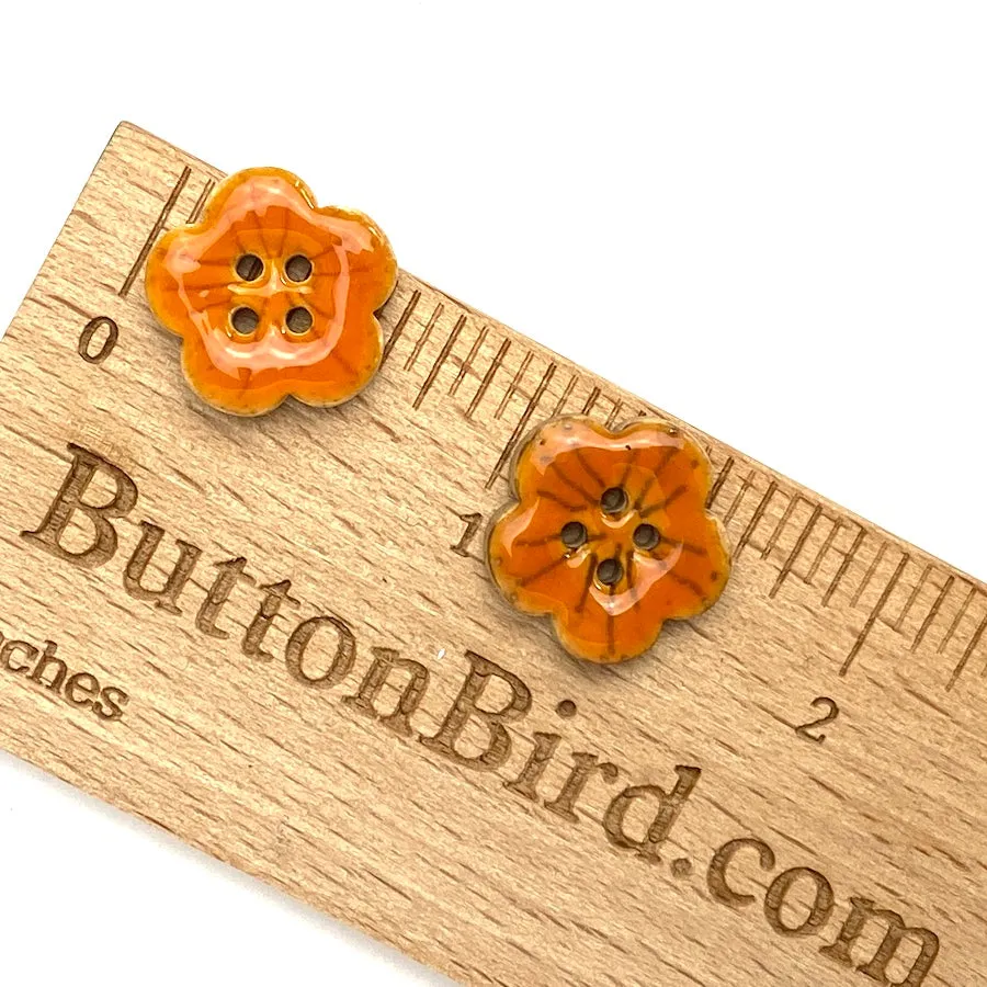 Orange Sakura Coconut Button 5/8"   #SWC-116  Handpainted, Shiny