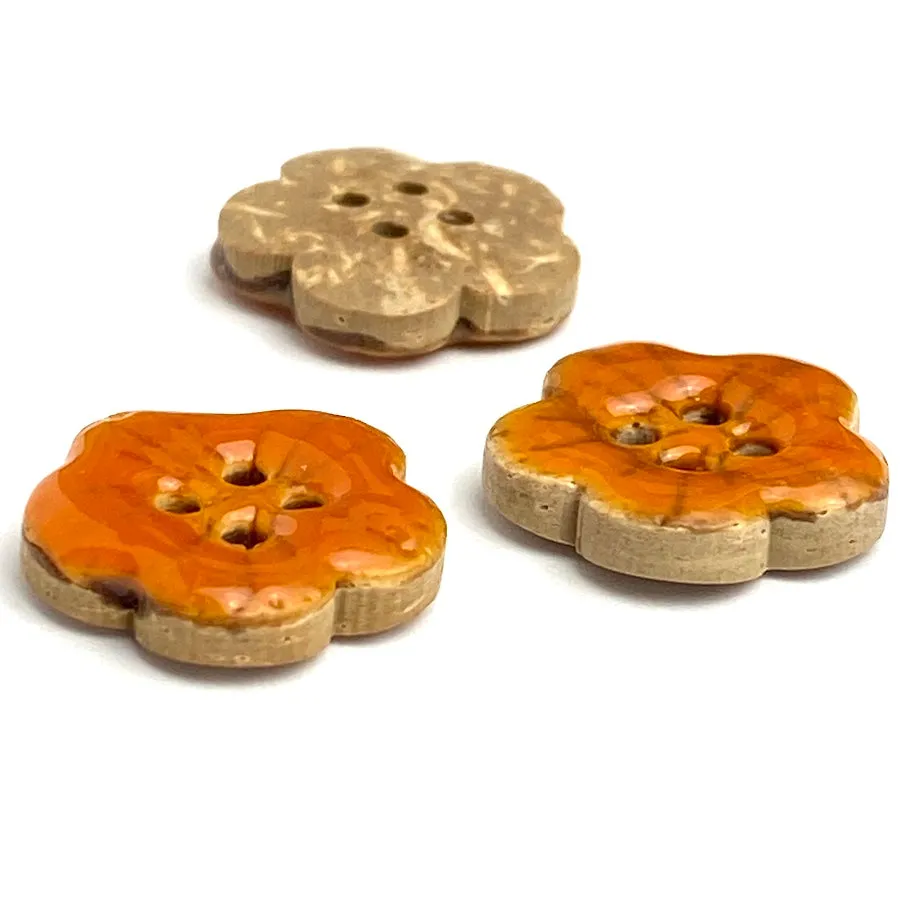 Orange Sakura Coconut Button 5/8"   #SWC-116  Handpainted, Shiny