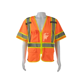 OVM3-CB1 ANSI 107-2020 Class 3 Orange Mesh Lime Contrast Two Tone DOT Surveyors Safety Vest, Deluxe