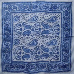 Paisley Block Print Scarf Soft Light Cotton 20 x 20 Blue