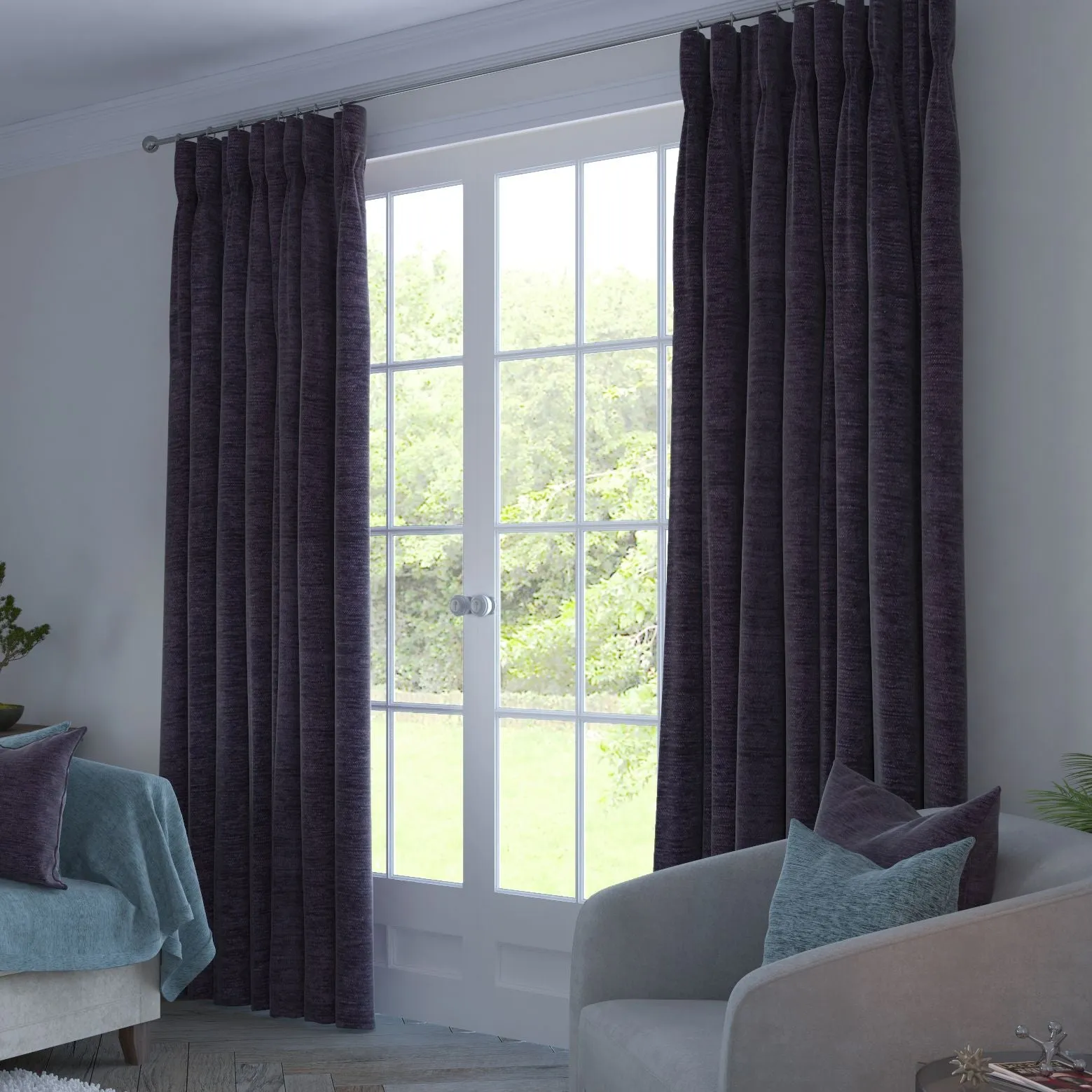 Plain Chenille Purple Curtains