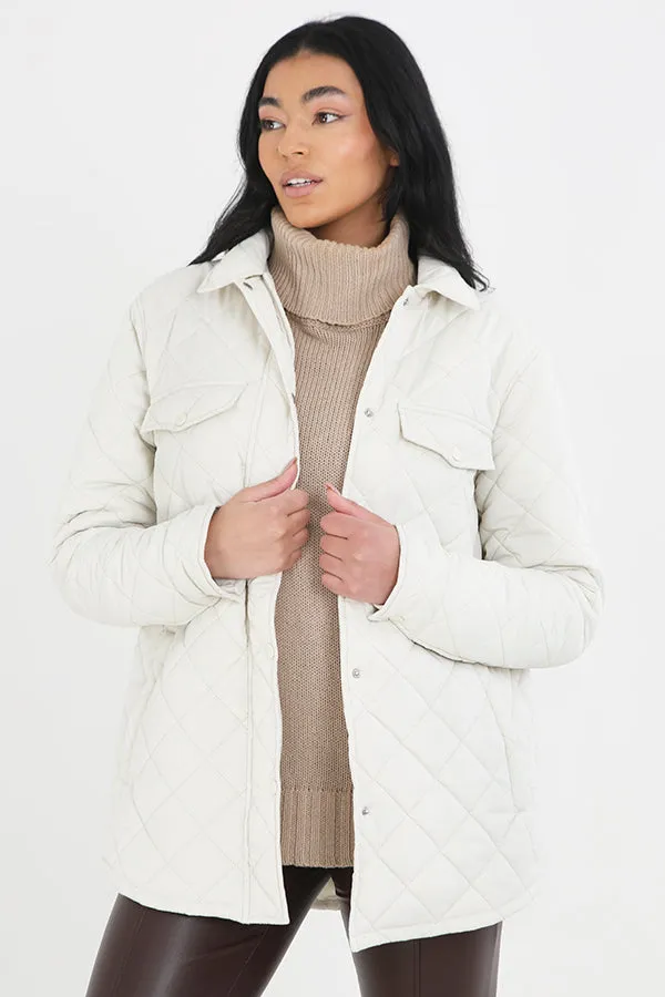 PLUS SIZE CREAM DIAMOND QUILTED PADDED JACKET