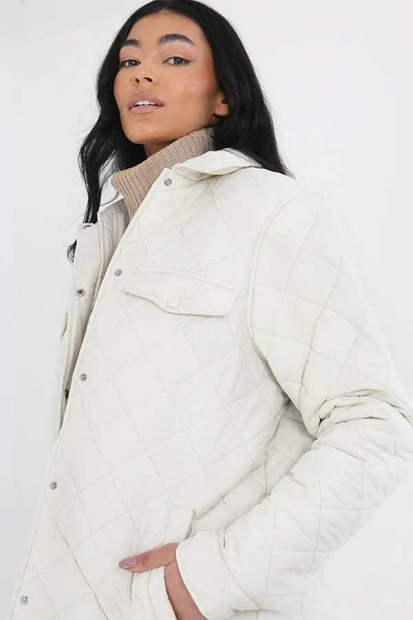 PLUS SIZE CREAM DIAMOND QUILTED PADDED JACKET