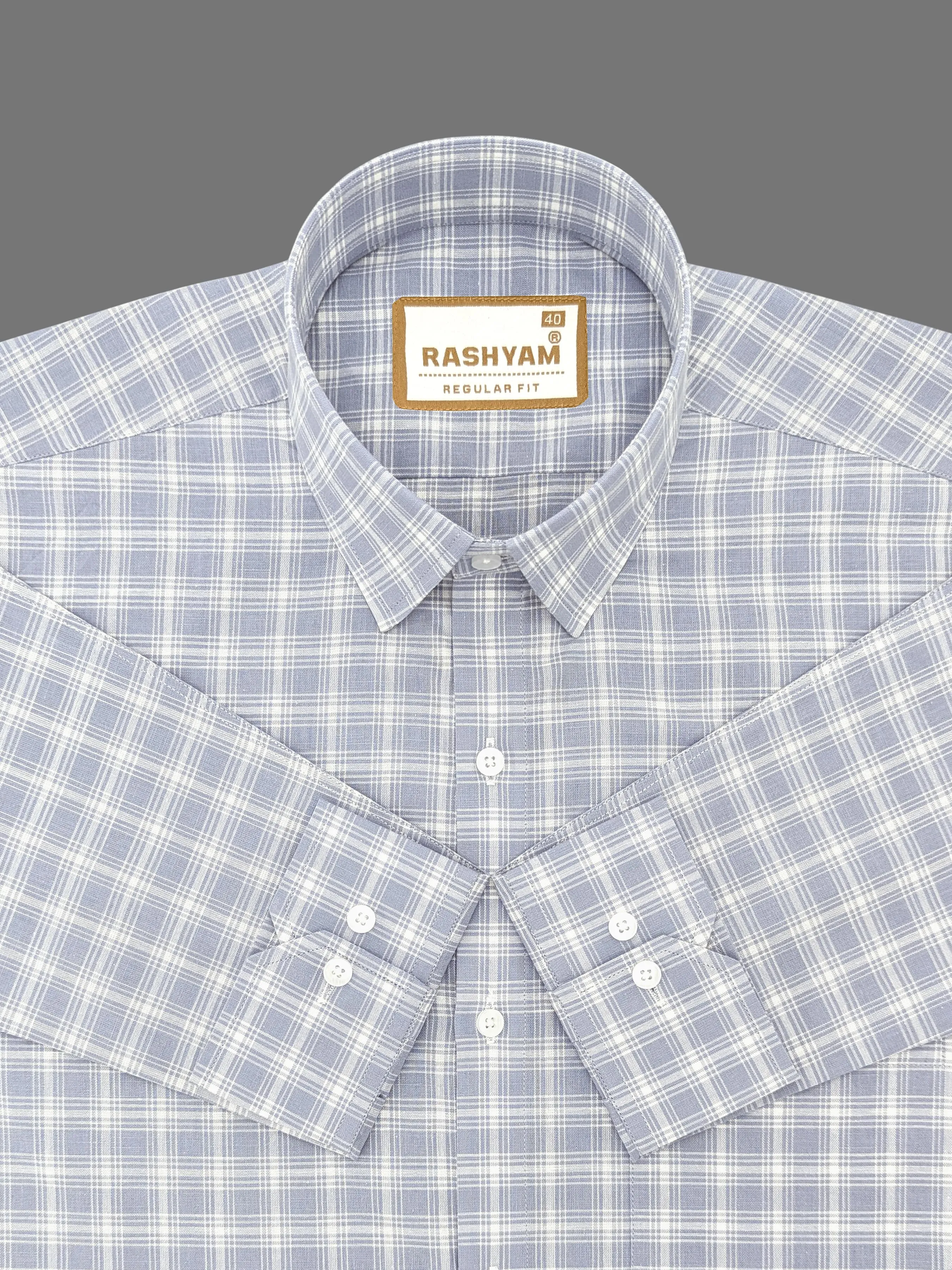 Premium Linen Cotton French Grey With White Checks Formal Shirt For Men