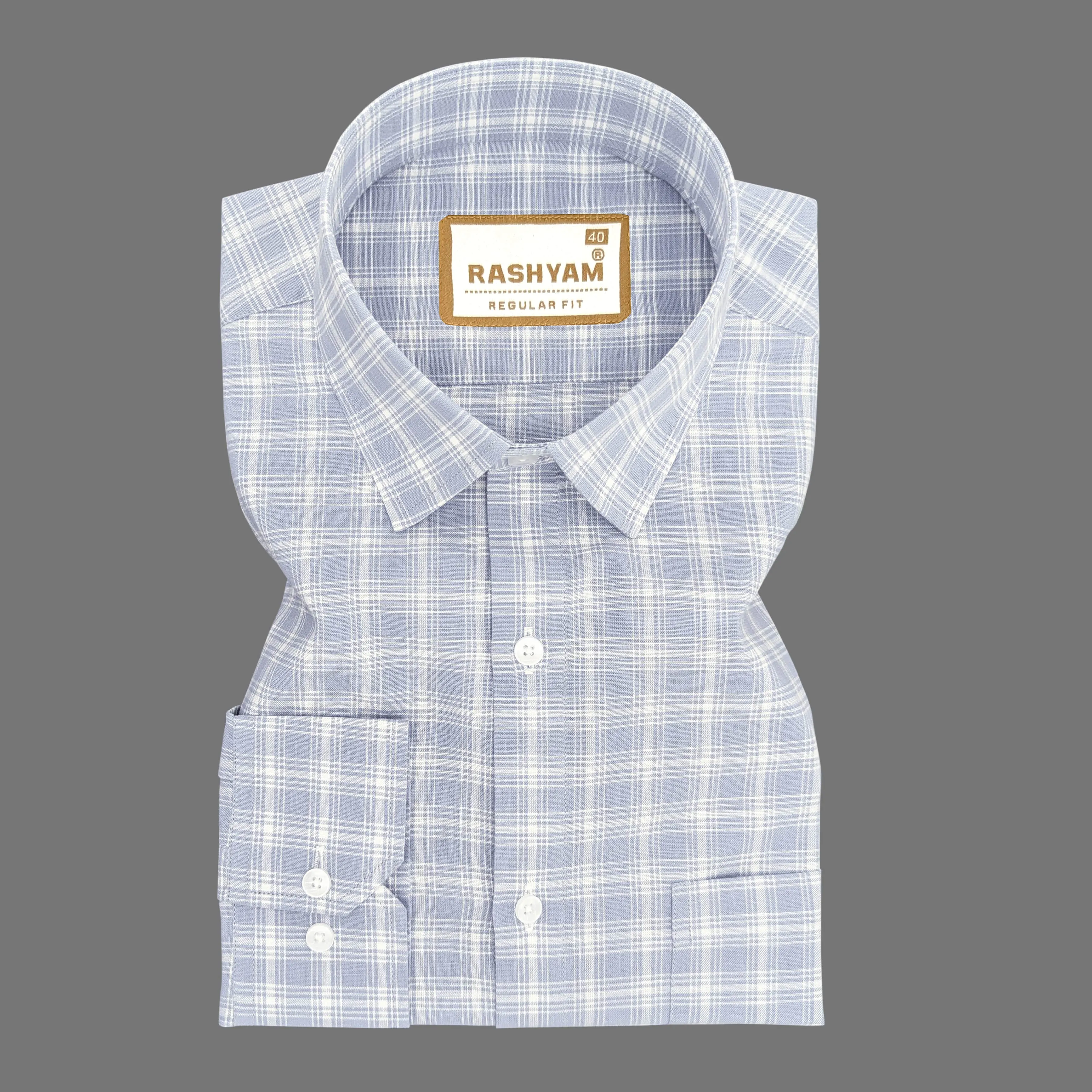 Premium Linen Cotton French Grey With White Checks Formal Shirt For Men