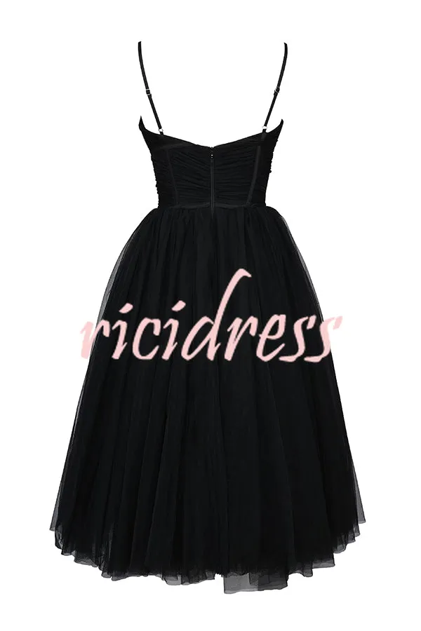 Royal Treatment Tulle Bows Detail Ruched Slip Midi Dress