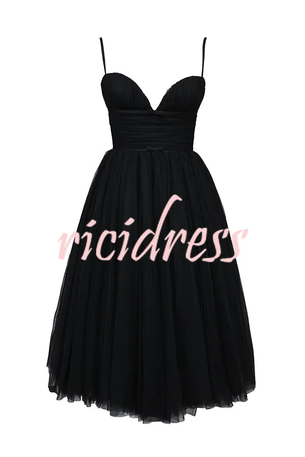 Royal Treatment Tulle Bows Detail Ruched Slip Midi Dress