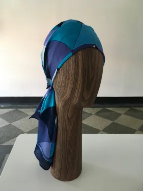 SCARF blue toned silk triangle print oblong scarf