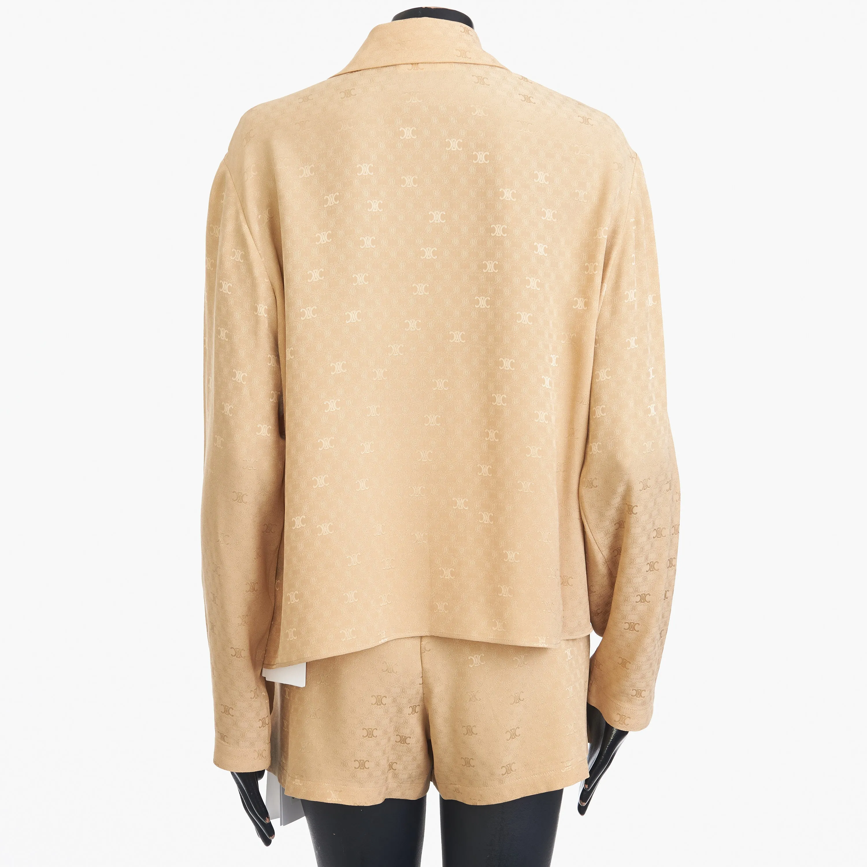 Shirt Collar Blouse With Triomphe Embroidery In Caramel Shiny Matte Silk