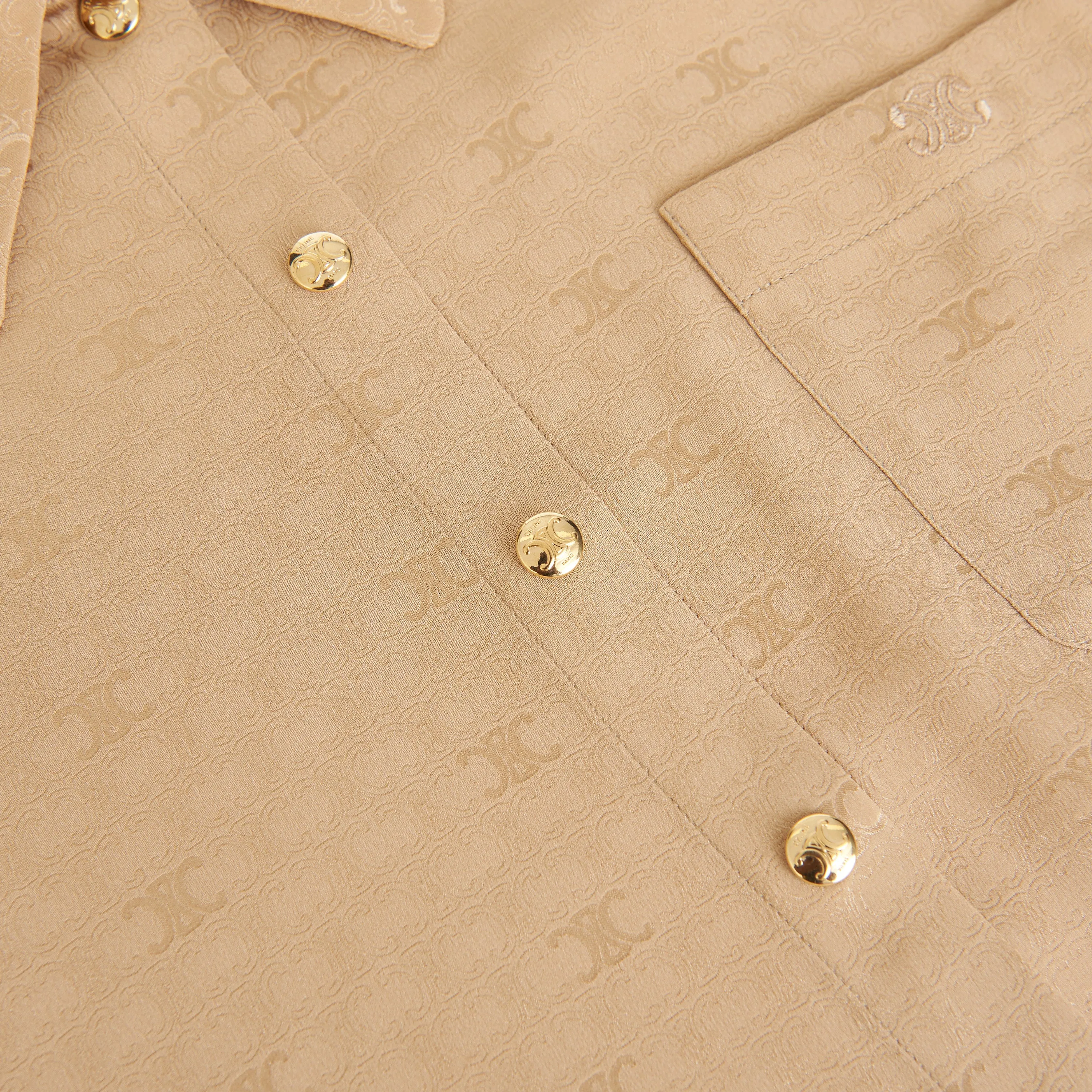 Shirt Collar Blouse With Triomphe Embroidery In Caramel Shiny Matte Silk