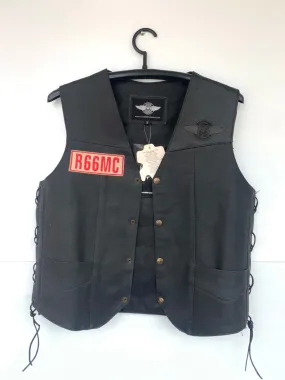 SKU R66 0497 Route 66 Black Leather Biker Vest Size S-XXL