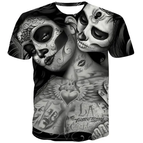 Skull T-shirt Men Clown T shirts Funny Punk Rock Tshirts Cool Hip Hop Shirt Print Black And White Tshirts Novelty Short Sleeve