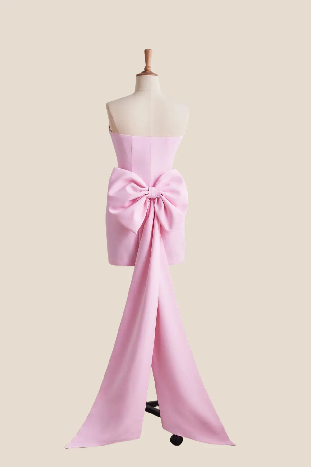 Strapless Light Pink Short Dress with Bow